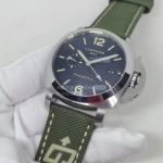 Best Quality Replica Panerai Luminor GMT Blue Dial Green Cloth Strap Watch